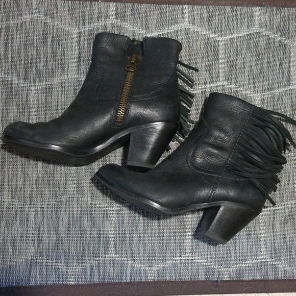 Sam Edelman Black Leather Fringe Booties - Picture 2 of 7